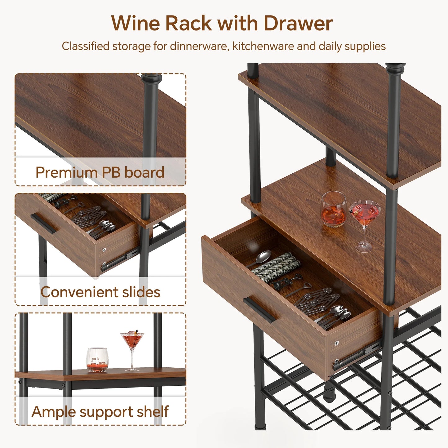 JOZ Floor Standing Wine Rack and Liquor Cabinet for Home Bar Storage