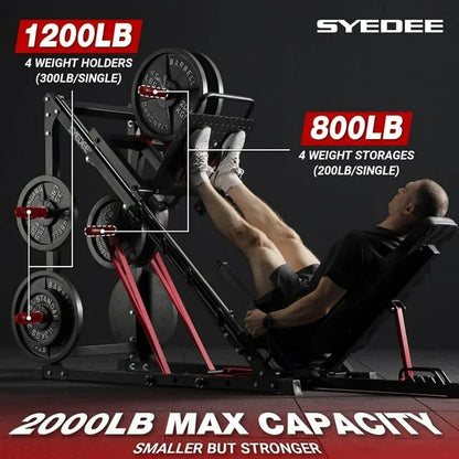 syedee Leg Press Machine , 2000LBS Weight Capacity Adjustable Leg Machine with Resistance Band Pegs and Plate Storages, Workout Equipment for Strength Training