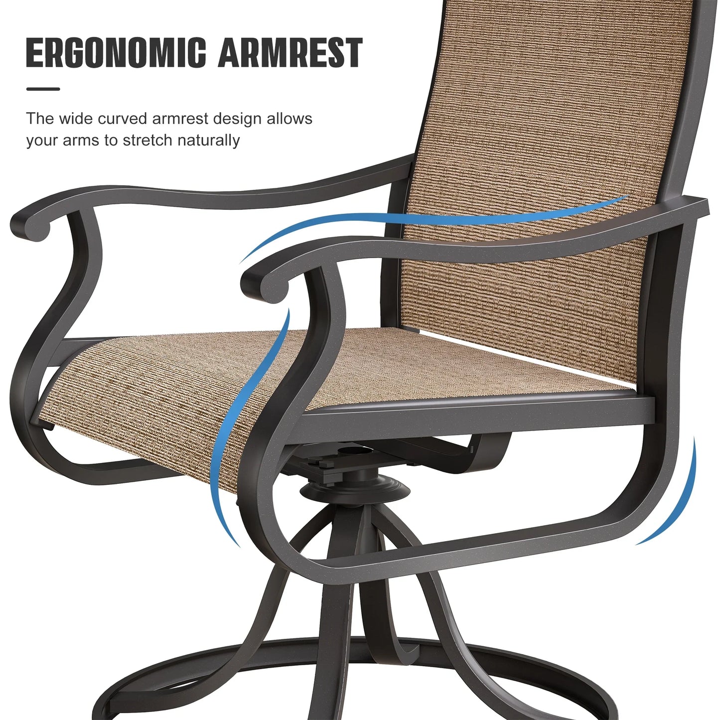 ELPOSUN Patio Swivel Chairs Set of 2, Outdoor Dining Chairs High Back All Weather Breathable Textilene Outdoor Swivel Chairs with Metal Rocking Frame for Lawn Garden Backyard Deck, Khaki