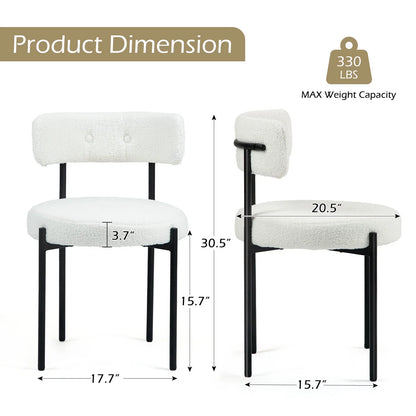 HOMHUM Dining Chairs Set of 2, Mid-Century Modern Kitchen Chairs with Metal Legs, Curved Backrest, Round Upholstered Boucle Chairs for Dining Room, Kitchen & Living Room, White & Black
