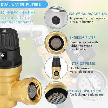 EXERAUO RV Water Pressure Regulator with Adjustable Handle, Water Pressure Regulator for RV Camper, Upgrade Water Pressure Reducer Fit Camper Travel Trailer