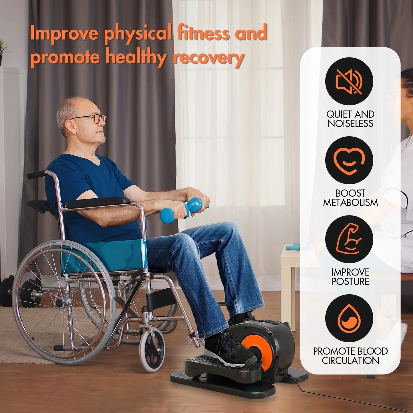 ALSO GO Under Desk Elliptical, Electric Ellipse Leg Exerciser While Sitting for Seniors Adults, Auto/Manual Dual Mode Motorized Foot Pedal Exerciser with Remote Control for Home Office Use