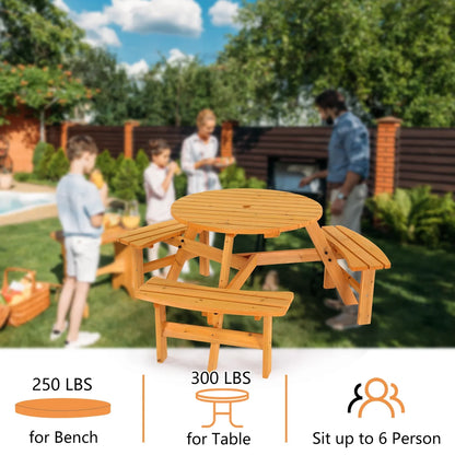 Ktaxon Outdoor Picnic Table Set for 6 Person, Wooden Table Set for Garden, Lawn, Deck, Park, Wooden Table and Bench for Picnic, Gathering