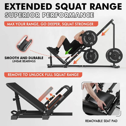 syedee Leg Press Hack Squat Machine, Leg Exercise Machine with Linear Bearing, Lower Body Special with Weight Storage for Quads, Hamstring, Glutes, Calves, Heavy Duty Home Gym Leg Day Equipment