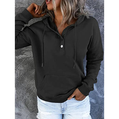 SHIBEVER Women Hoodie Casual Long Sleeves Tops Fashion Hooded Sweatshirt Soild Black Loose Hoodies for Women Clothes with Pocket Size XL