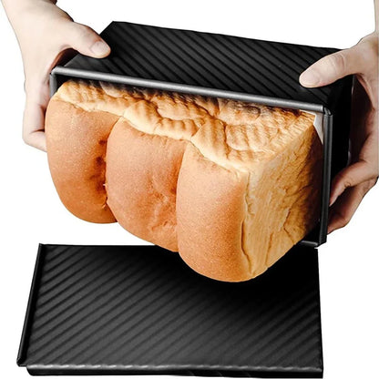 Black Pullman Loaf Pan with Lid, 1 lb Dough Capacity Carbon Steel Bread Toast Box Mold,Non-Stick Bakeware for Baking Bread,9 Inch