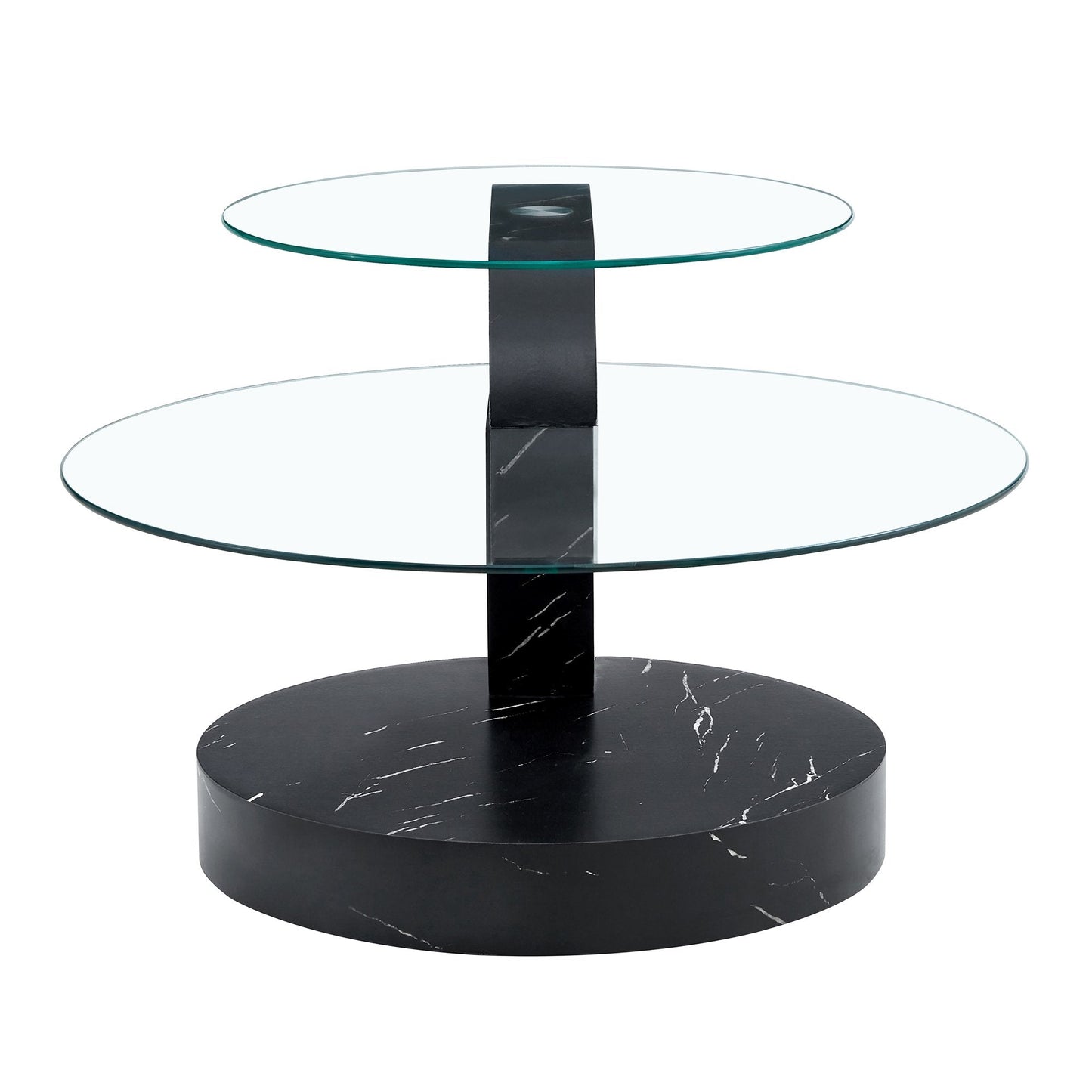 Modern Double Layer Round Glass Cofee Table for Small Space Home Office,42 Inch Black
