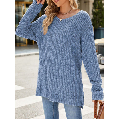 Womens Sweaters Tops Fall Fashion Long Sleeve Tunic Lightweight Sweaters for Women Tops Dressy Casual Blue Pullover Blouse Size XL