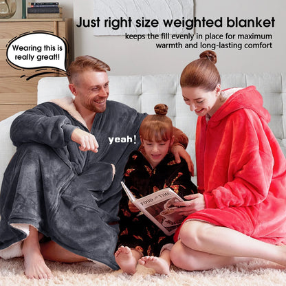 Wearable Blanket Hoodie, Oversized Giant Hoodie Wearable Blanket Sweatshirt for Adult, Sherpa Fleece Blanket Hoodie with Pocket, Warm Cozy Blanket with Zipper Sleeves Grey