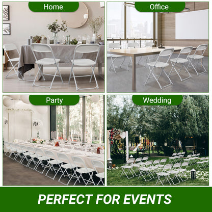 10 Pack Folding Chairs Stackable Wedding Party Event Chair With Plastic Seat and Back for Adults, White