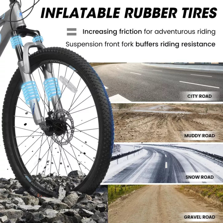 BestParts 26 Inch Mountain Bike, Adult Off-Road Bicycle, 21-Speed Trail Bike with Disc Brakes, for Men & Teens, Carbon Steel Frame, Black & Grey