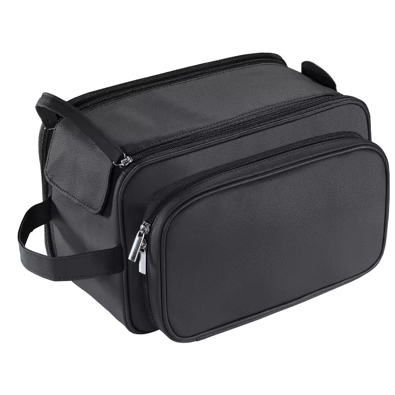 Large Capacity Toiletry Bag for Men, Leather Hanging Toiletry Organizer Cosmetics Makeup Bag, Blue