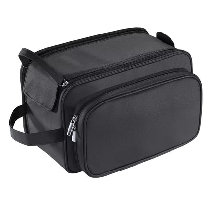 Large Capacity Toiletry Bag for Men, Leather Hanging Toiletry Organizer Cosmetics Makeup Bag, Blue