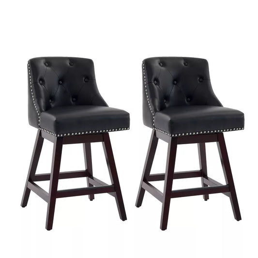 Hyleory Chic 360 degree Rotating Bar Stool  Premium PU Leather Seat  Solid Wood Frame for Timeless Elegance
