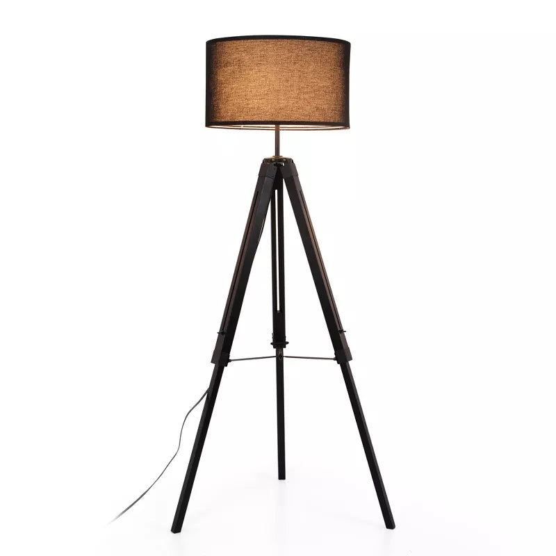 HBEZON 58 Tripod Floor Lamp, Height Adjustable Rubber Wood Standing Lamp with Foot Switch for Living Room, Bedroom, Office