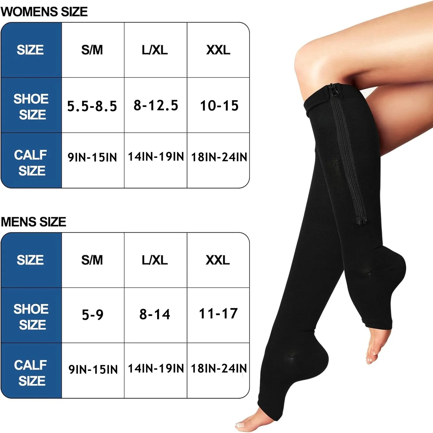 2 Pairs Compression Socks 15-20mmHg Graduated Support Men Women Knee High Comfort Gym Stockings Leg Pain Relief Support Socks