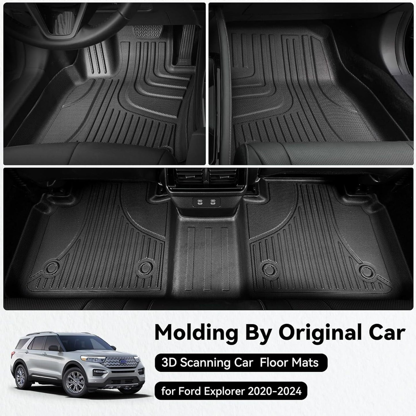 AOMSAZTO Floor Mats & Cargo Liner & Backrest Mat Compatible with 2020-2024 Ford Explorer 6 Seats Rear Trunk Set All Weather Floor Liner