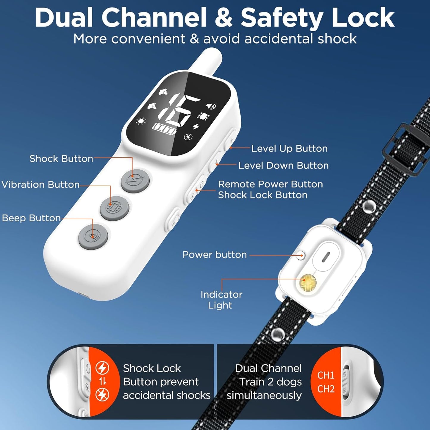 Dog Shock Collar,3300FT Dog Training Collar with Remote,IP67 Waterproof Rechargeable Sleek Modern Shock Collar for Small,Medium,Large Dogs with Beep,Vibration,Safety Shock,LED Light,8-120 lbs