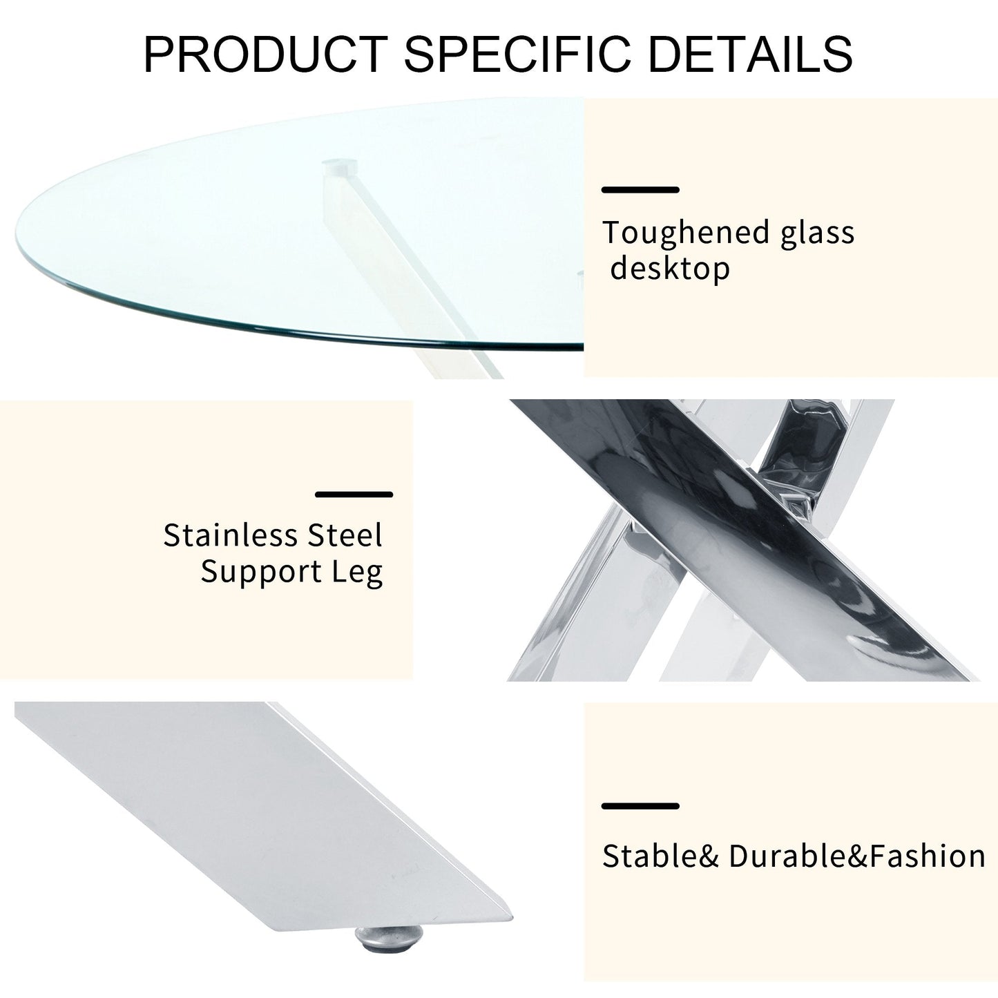 47" Modern Round Glass Dining Table Set with 4 PU Leather Chairs,Silver Base Glass Table with 4 Gray Chairs with Black Leg