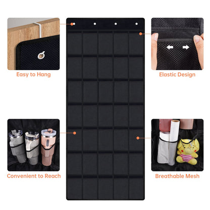 NiHome 35 Pockets Door Hanging Tumbler Organizer for Stanley in Kitchen, Pantry, Bedroom, Bathroom, Multi-Functional Large Capacity Elastic Mesh Secure Storage Cup Holder, Foldable for Home and RV
