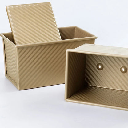 HELONG Pullman Loaf Pan with Lid, Carbon Steel Bread Loaf Pan,Non-Stick Loaf Pan for Baking ,1 lb Dough Capacity,Gold