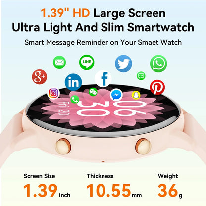 2024 New Women'S Smart Watch, 1.39-Inch Round Screen, Multiple Movement Modes, Answering And Making Calls, Information Reminder, Smart Watch For Android And Ios (Pink)