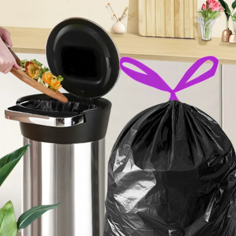 HELONG 13 Gallon Trash Bag,Drawstring Trash Bag 18 Counts/4 Rolls,Kitchen Garbage Bags for Office Bedroom Bathroom,Black