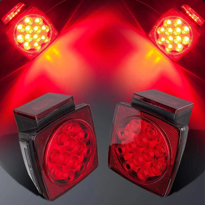 EXERAUO Trailer Tail Lights, Square Boat Trailer Lights Led Submersible Kit, Stop Turn Tail License Brake Running Light for Boat Truck RV Trailers Under 80" (2 Pack)