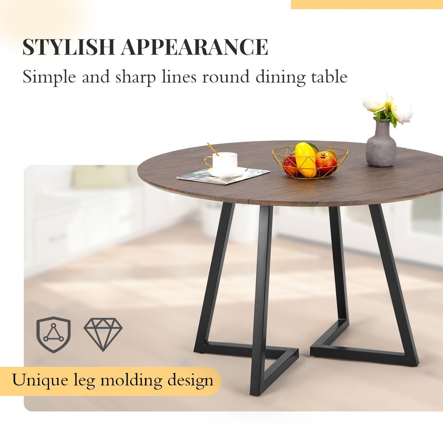 Homhum Mid Century Round Dining Table for 4 with Metal Base - Ideal for Kitchen, Dining Room, Living Room, Office, or Apartment, Gray