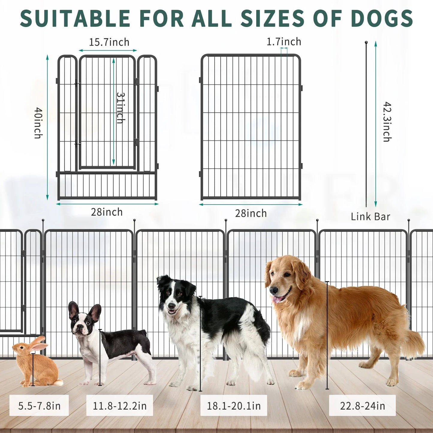 JOZ Dog Playpen Outdoor, 16 Panels, 40" Height Dog Fence Exercise Pen with Doors for Large/Medium/Small Dogs, Portable Pet Playpen for Yard, RV, Camping, Hammer Paint Finish