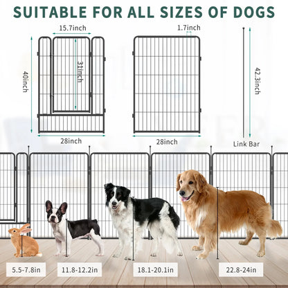 JOZ Dog Playpen Outdoor, 16 Panels, 40" Height Dog Fence Exercise Pen with Doors for Large/Medium/Small Dogs, Portable Pet Playpen for Yard, RV, Camping, Hammer Paint Finish