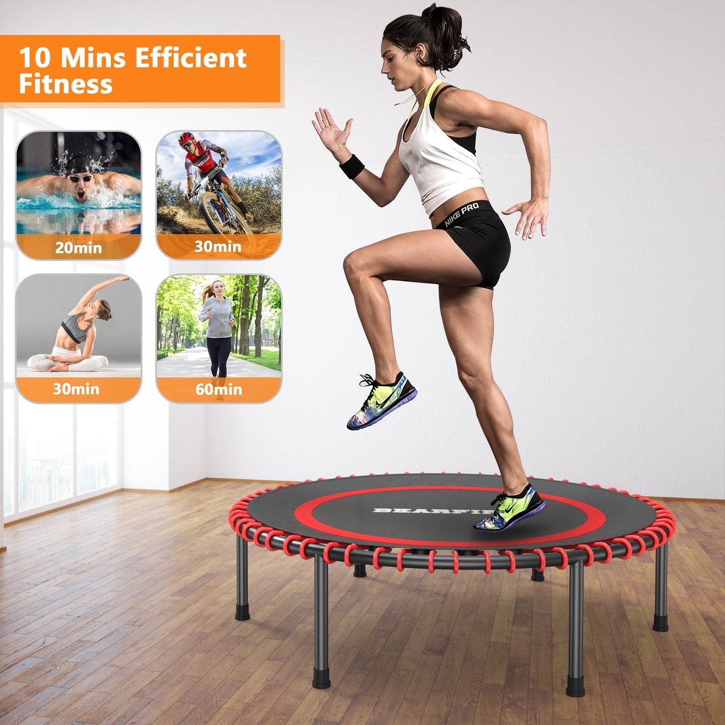 Bearfire Mini Trampoline, 40 inch Fitness Trampoline with Bungees, Exercise Rebounder for Adults/Kids, for Home, Outdoor
