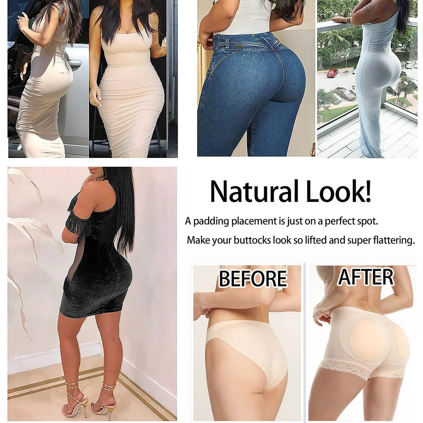 VASLANDA Womens Butt Lifter Padded Lace Panties Seamless Hip Enahncer Body Shaper Boyshort Underwear 2 Pack