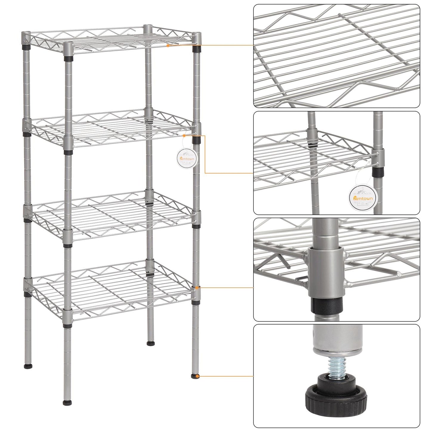 FCH 4 Tier Wire Shelving, Adjustable Storage Rack Unit for Garage Kitchen, Greenhouse Planting Shelving, 13.8”L x 9.8”W x 31.5”H