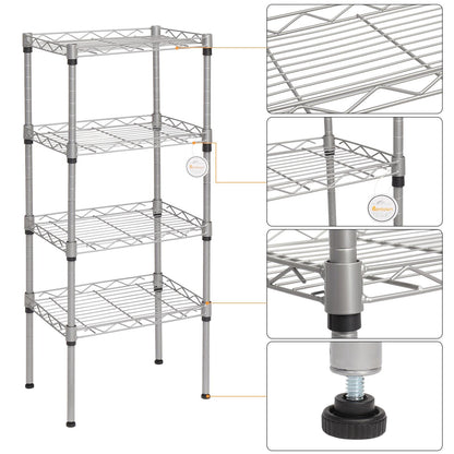 FCH 4 Tier Wire Shelving, Adjustable Storage Rack Unit for Garage Kitchen, Greenhouse Planting Shelving, 13.8”L x 9.8”W x 31.5”H