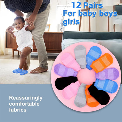 12 Pairs Kids Non Slip Socks Grip Ankle Sticky Toddler Socks for 1-4/5-10 Years Old Boys Girls Infant Baby Children
