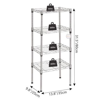 FCH 4 Tier Wire Shelving, Adjustable Storage Rack Unit for Garage Kitchen, Greenhouse Planting Shelving, 13.8”L x 9.8”W x 31.5”H