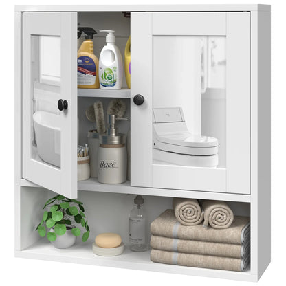 JOZ Bathroom Wall Cabinet, Kitchen Medicine Cabinet, Storage Cabinet with 2 Mirror Doors and Shelves, White
