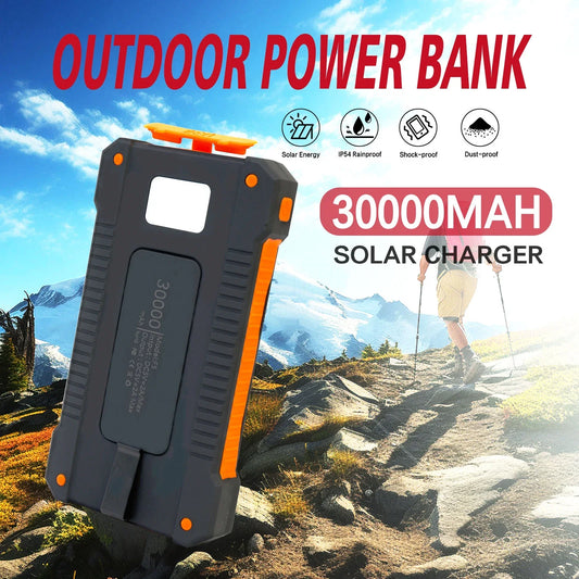 Baokaler 30000mAh Solar Charger for Cell Phone iPhone, Portable Solar Power Bank, 2 LED Light Flashlight