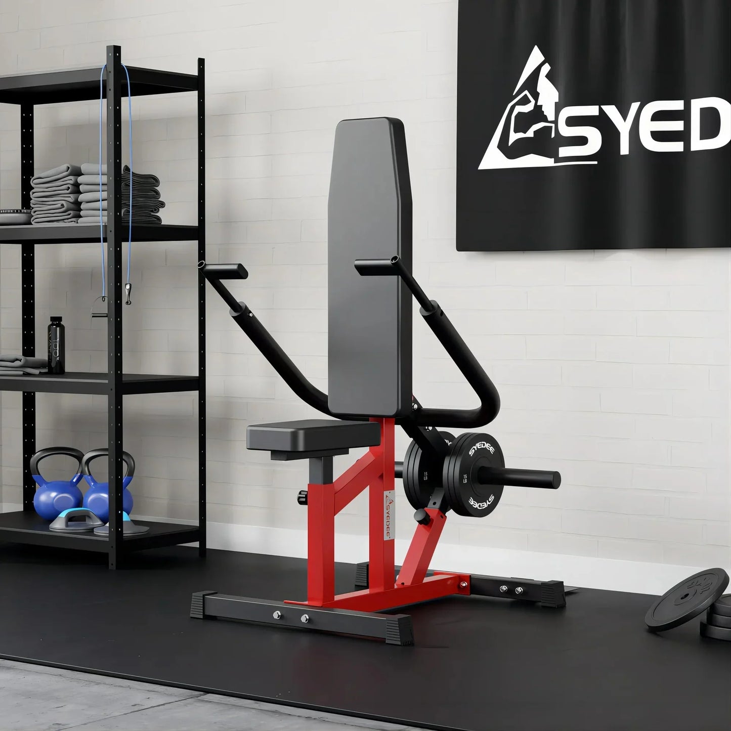 syedee Plate Loadable Seated Dip Machine, Tricep Dip Machine with Cable Bar for Bicep Chest Training Tricep Press, Hold up to 400LBS, Black and Red