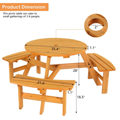 Ktaxon Outdoor Picnic Table Set for 6 Person, Wooden Table Set for Garden, Lawn, Deck, Park, Wooden Table and Bench for Picnic, Gathering