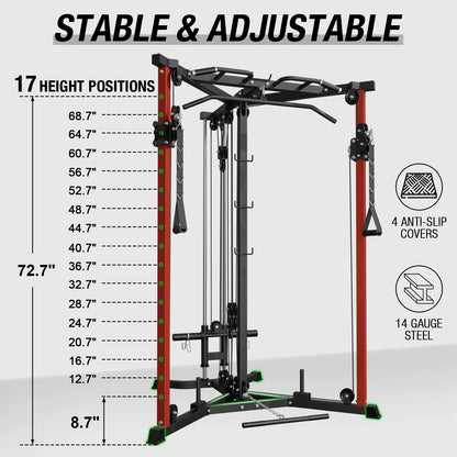 syedee Cable Crossover Machine, 600LBS Weight Capacity Cable Stations with 17 Adjustable Positions, Multi-Grip Pull-Up Bars, Cable Bars and Pivoting Pulley System for The Chest Muscles Strengthening