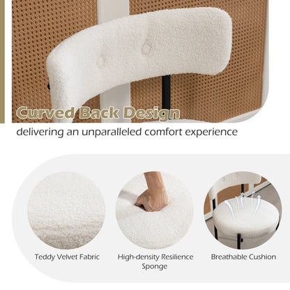 HOMHUM Dining Chairs Set of 2, Mid-Century Modern Kitchen Chairs with Metal Legs, Curved Backrest, Round Upholstered Boucle Chairs for Dining Room, Kitchen & Living Room, White & Black