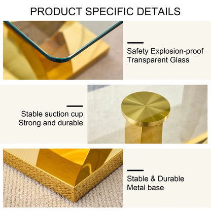 Sumdeal 63" Glass Dining Table Set for 4,Gold Dining Room Table Set for 4,Modern Kitchen Table and PU Leather Chairs for 4,Gray with Gold Leg C Shape