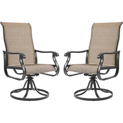 ELPOSUN Patio Swivel Chairs Set of 2, Outdoor Dining Chairs High Back All Weather Breathable Textilene Outdoor Swivel Chairs with Metal Rocking Frame for Lawn Garden Backyard Deck, Khaki