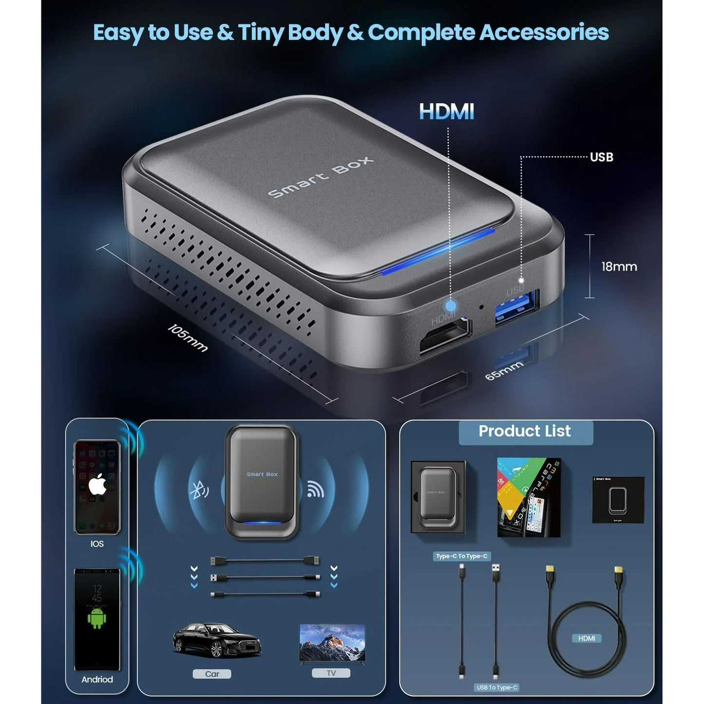 Wireless CarPlay Adapter, Magic Box Support Google Play/Netflix/YouTube/TF&SIM Card/, Apple CarPlay/Android Auto Wireless CarPlay Adapter for OEM Wired CarPlay Cars