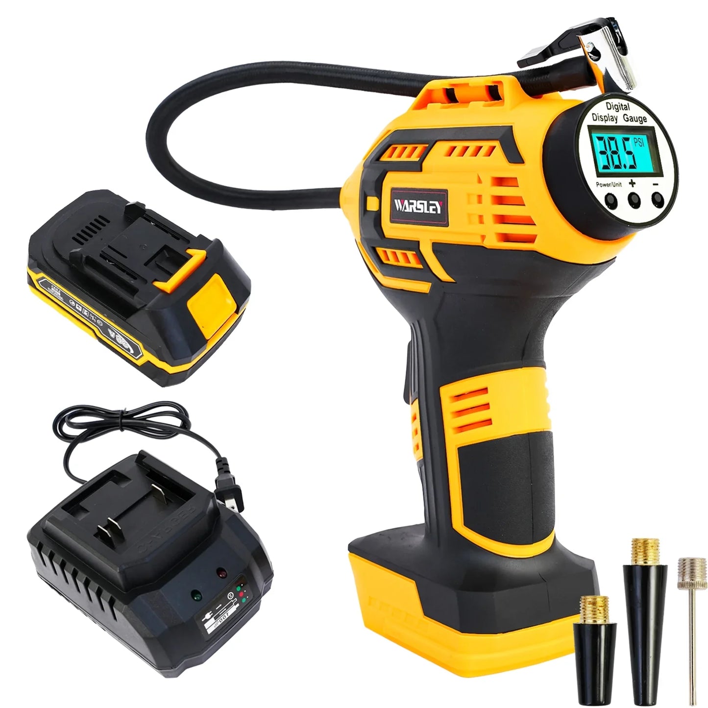 Baokaler Cordless Tire Inflator Air Compressorfor Cars Motorcycles, 20V Portable Car Air Pump with Rechargeable Battery and Charger, Yellow