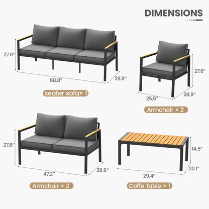ELPOSUN Aluminum Patio Furniture Set, 8 Pieces Metal Outdoor Furniture Sets, Outdoor Sectional Modern Sofa Sets with Coffee Table for Pool, Garden, Grey (Included Waterproof Covers)