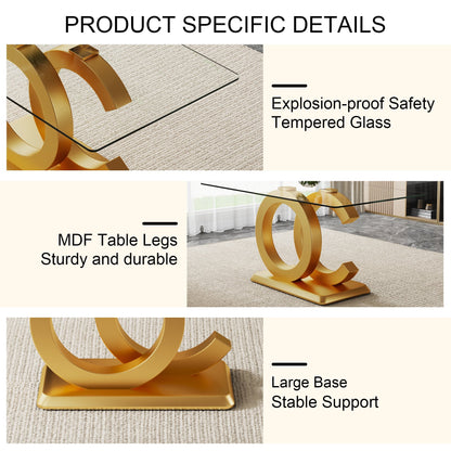 63" Modern Glass Dining Table Set with 6 White Pu Leather Chairs, 7 pieces of Dining room Set for Kitchen Dining Room Living Room Office