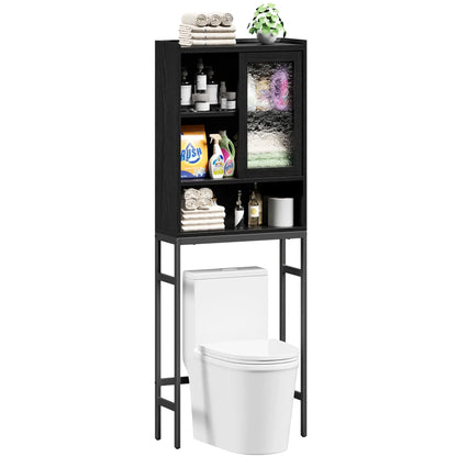 JOZ Over The Toilet Storage Cabinet, 4-Tier Wooden Bathroom Organizer, with Adjustable Saver Space Rack Shelf & Rack, Black